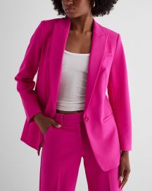 Express Editor One Button Boyfriend Blazer in Neon Berry at Express