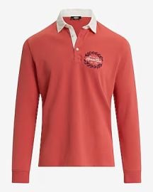 Express Embroidered Athletic Club Chest Graphic Long Sleeve Polo at Express