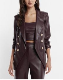 Express Faux Leather Double Breasted Novelty Button Blazer at Express