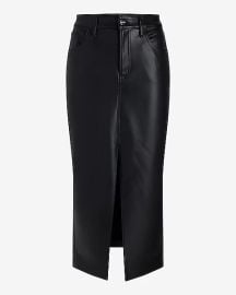 Express High Waisted Faux Leather Front Slit Midi Skirt at Express