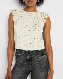 Express Limited Edition Eyelet Flutter Sleeve Embellished Top at Express