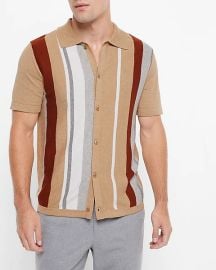 Express Multi Striped Short Sleeve Polo Sweater at Express