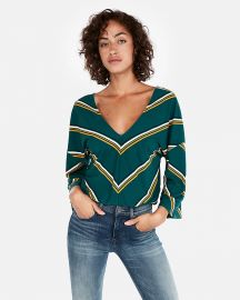 Express One Eleven Striped Flare Sleeve Top at Express