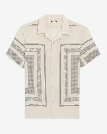 Express Panel Geo Print Rayon Short Sleeve Shirt at Express