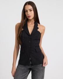 Express Pinstripe Collared Halter Tailored Top at Express