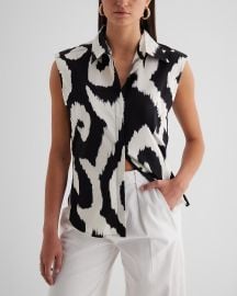 Express Printed Tapered Sleeveless Button Up Shirt at Express