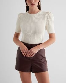 Express Ribbed Crew Neck Puff Sleeve Sweater at Express