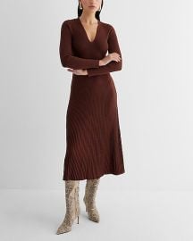 Express Ribbed V Neck Long Sleeve Sweater Midi Dress at Express