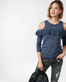 Express Ruffle Yoke Cold Shoulder Sweater at Express