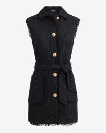 Express Shine Tweed Fringe Novelty Button Belted Vest at Express