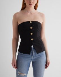 Express Strapless Novelty Button Split Hem Corset Tube Top at Express