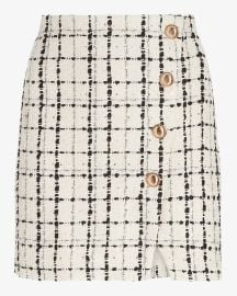 Express Super High Waisted Button Front Tweed Mini Skirt at Express