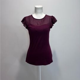 Express Tops Express Plum Sheer Yoke Ruffle Sleeve Top Poshmark at Poshmark