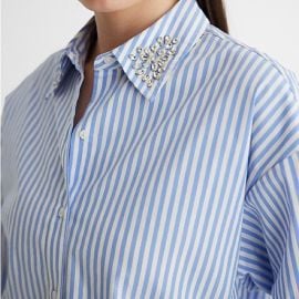 Express Tops Express Poplin Embellished Collar Striped Boyfriend Portofino Shirt Poshmark at Poshmark