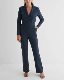 Express Twill Long Sleeve Blazer Jumpsuit at Express