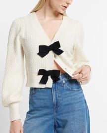 Express V Neck Bow Cardigan at Express