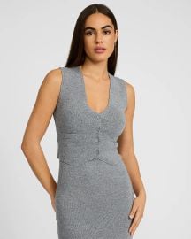 Express V Neck Cutaway Sweater Vest in Silver Heather Gray at Express