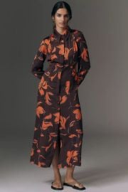 Exquise Long Sleeve Satin Shirt Dress2 at Anthropologie