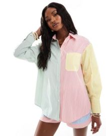 Extro Vert patchwork shirt in pastel stripe - part of a set at ASOS