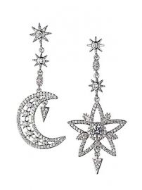 Eye Candy LA - Luxe Silvertone  amp  Crystal Star  amp  Moon Mismatched Drop Earrings at Saks Off 5th