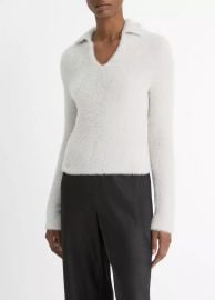 Eyelash Polo Sweater in V-Neck at Vince