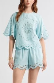 Eyelet Linen Blend Top at Nordstrom