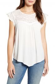 Eyelet Yoke Gauze Cap Sleeve Top at Nordstrom