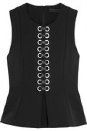 Eyelet-embellished stretch-crepe peplum top at The Outnet