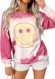 Ezcosplay Women Cute Face Sweatshirt Preppy Pullover Casual Long Sleeve Graphic Pullover Tops Shirts at Amazon