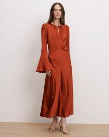 Ezri Silk Midi Dress in Carnelian Red at Veronica Beard