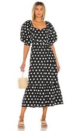 FAITHFULL THE BRAND Rumi Midi Dress in Black Emelda Dot at Revolve