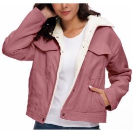 FAIWAD Corduroy Jacket for Womens Single Breasted Fleece Lined Lapel Outwear Fall Winter Warm Coat Medium Pink - Walmartcom at Walmart