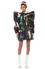 FALL IN LOVE COLLARED MINI DRESS IN GREEN CAMO at Shop Akira