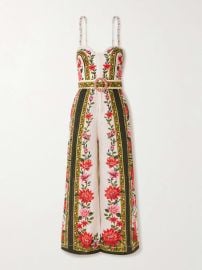 FARM RIO Wonder Rio belted embellished printed linen jumpsuit at Net a Porter