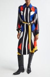 FARM Rio Amanda Abstract Print Long Sleeve Satin Shirtdress at Nordstrom