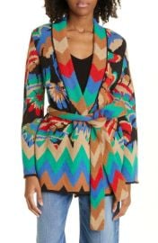 FARM Rio Chevron Forest Jacquard Belted Cardigan at Nordstrom