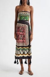 FARM Rio Coconut Tree Mixed Scarf Print Strapless Linen Blend Dress at Nordstrom