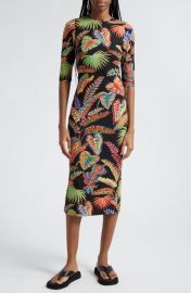 FARM Rio Cool Foliage Elbow Sleeve Jersey Midi Dress at Nordstrom