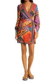 FARM Rio Dotted Patch Scarf Long Sleeve Wrap Minidress in Multi  at Nordstrom