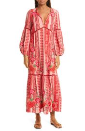 FARM Rio Embroidered Jacquard Long Sleeve Tiered Cotton Maxi Dress at Nordstrom