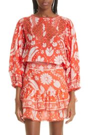 FARM Rio Neon Jungle Embroidered Blouse in Orange Neon Jungle Size X-Small at Nordstrom