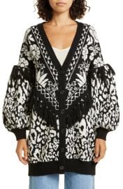 FARM Rio Pineapple Garden Jacquard Bubble Sleeve Cardigan at Nordstrom