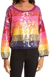 FARM Rio Rainbow Stripe Sequin Sweater  at Nordstrom