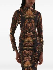 FARM Rio Ruched Floral Midi Dress Black at Farfetch