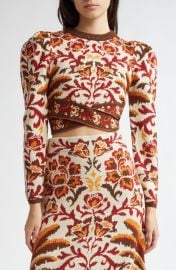 FARM Rio Toucans Puff Sleeve Crop Sweater at Nordstrom