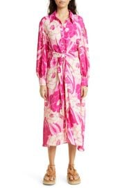 FARM Rio Tropical Groove Floral Long Sleeve Midi Shirtdress at Nordstrom