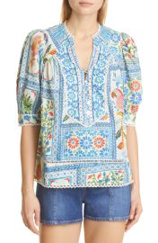 FARM Rio Tropical Tiles Split Neck Blouse  at Nordstrom