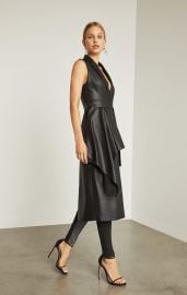 FAUX LEATHER DRAPE FRONT LONG VEST at Bcbg