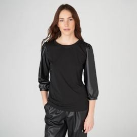 FAUX LEATHER PUFF SLEEVE BLOUSE at Karl Lagerfeld