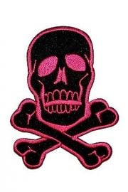 FD Skull & Crossbones Pink on Black Embroidered Iron On Applique Patch  at Amazon